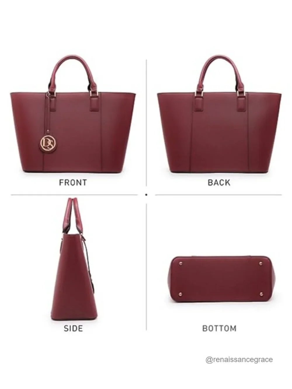 Vegan Leather Large Tote Bag with Matching Clutch and Tassel, Shoulder Purse